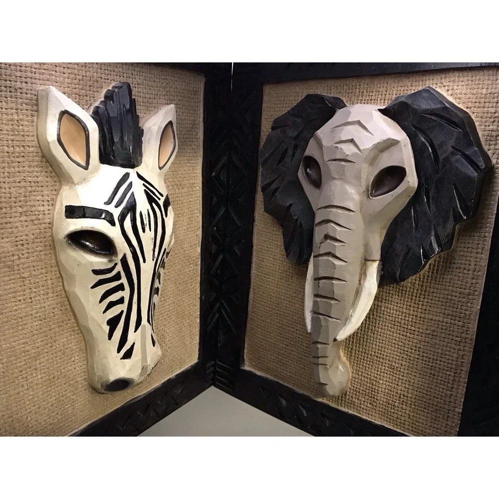 3D Elephant Zebra Wood‎ Framed Wall Art African Decorative Art